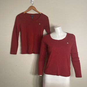 Lauren Ralph Lauren T Shirt Top LOT 2 Med Cotton Knit Red Embroidered Chest Logo